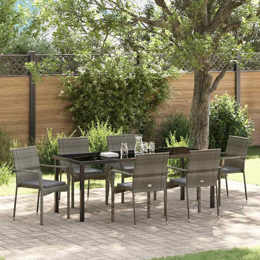 Ensemble de salle à manger pour jardin 7 pcs Gris polyrotin