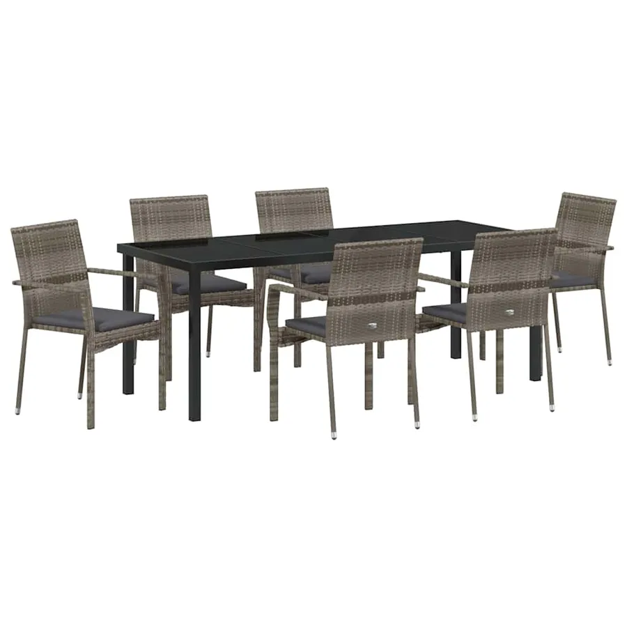 Ensemble de salle à manger pour jardin 7 pcs Gris polyrotin - 2
