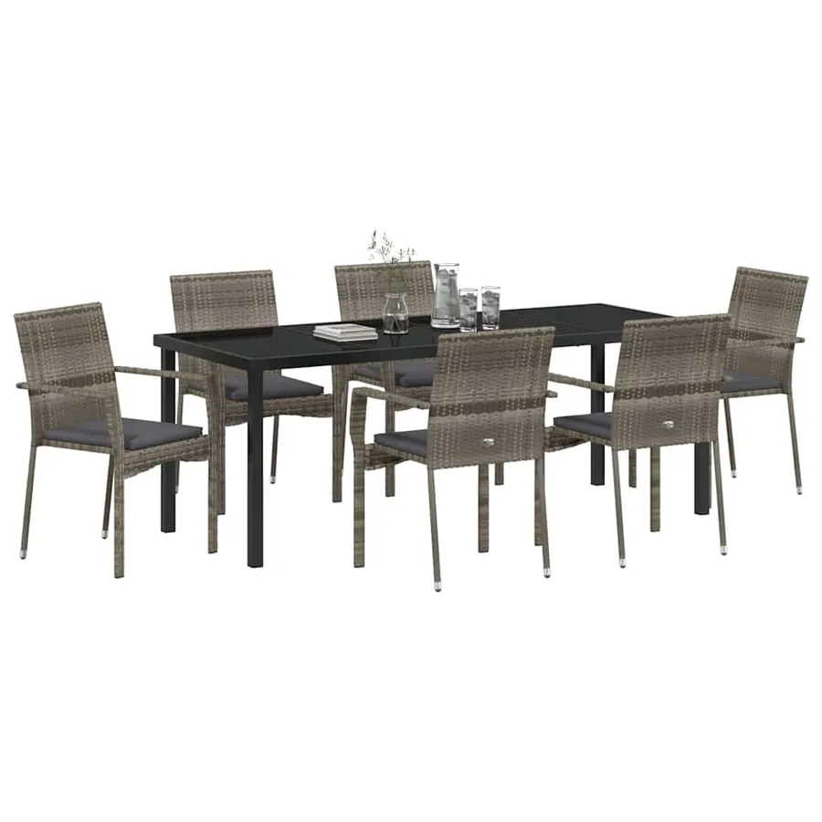 Ensemble de salle à manger pour jardin 7 pcs Gris polyrotin - 3