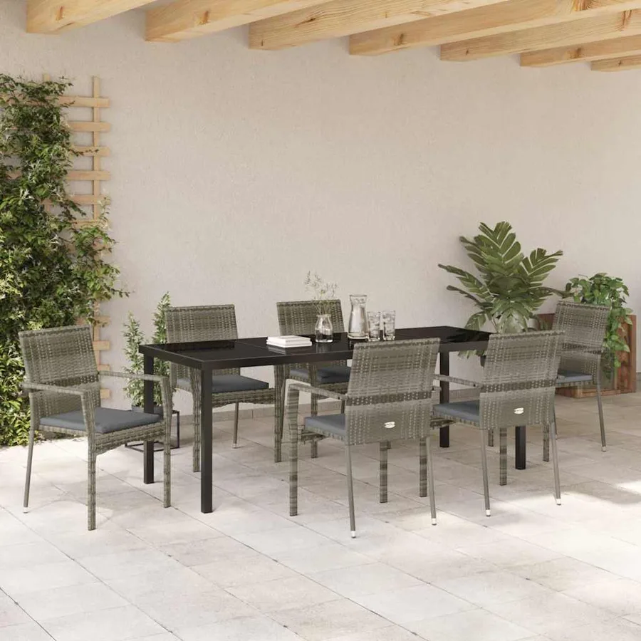 Ensemble de salle à manger pour jardin 7 pcs Gris polyrotin - 4