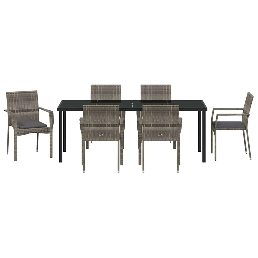 Ensemble de salle à manger pour jardin 7 pcs Gris polyrotin - 7