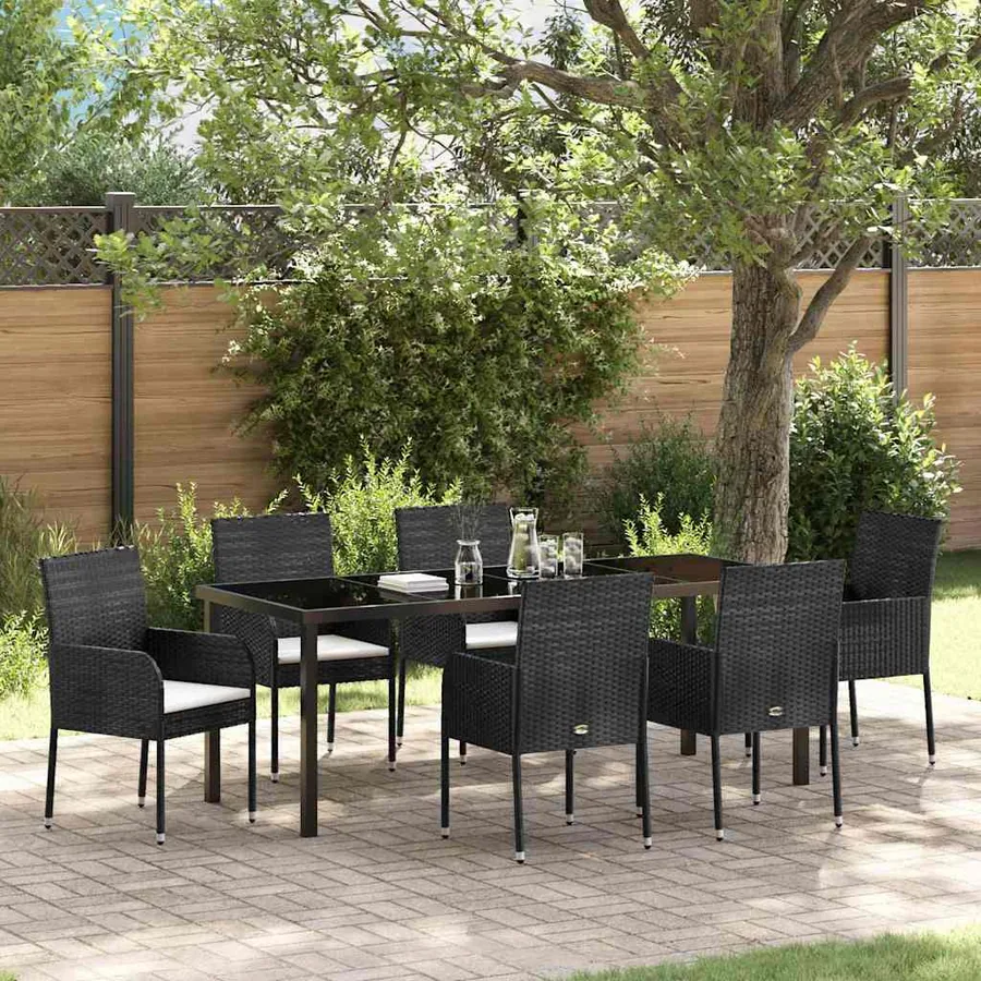 Ensemble de salle à manger pour jardin 7 pcs Noir polyrotin