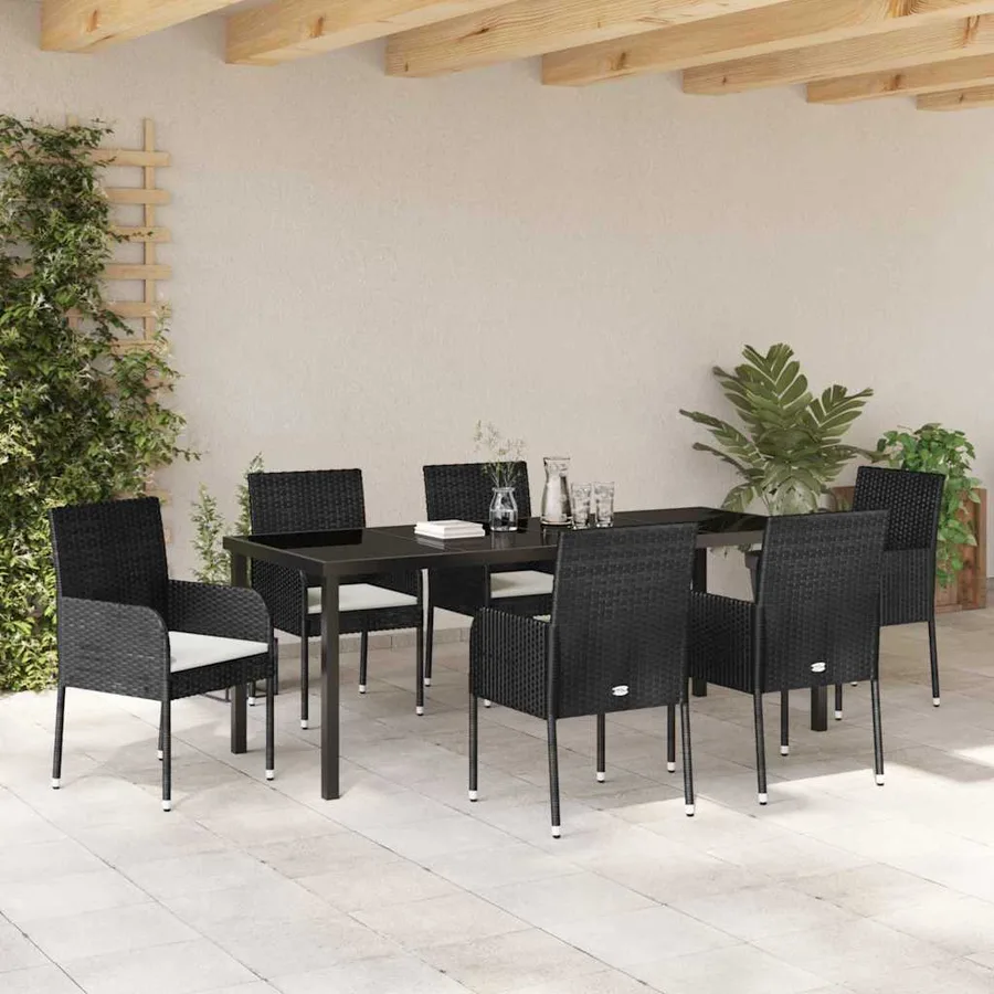 Ensemble de salle à manger pour jardin 7 pcs Noir polyrotin - 4
