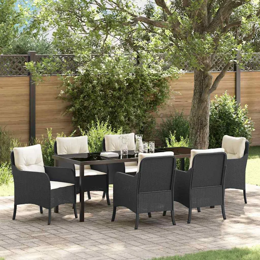 Ensemble de salle à manger pour jardin 7 pcs Noir polyrotin