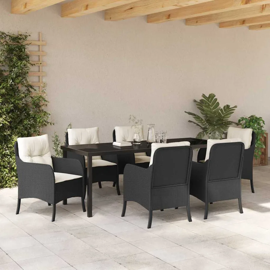 Ensemble de salle à manger pour jardin 7 pcs Noir polyrotin - 4