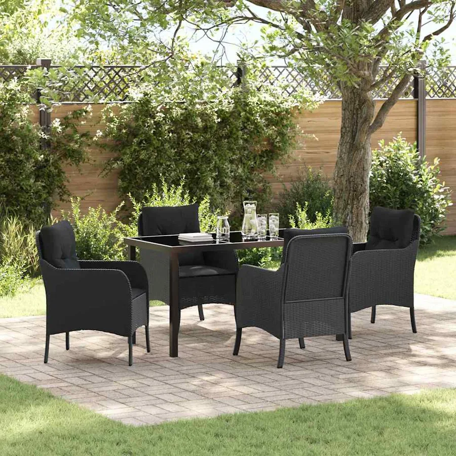 Ensemble de salle à manger pour jardin 5 pcs Noir polyrotin
