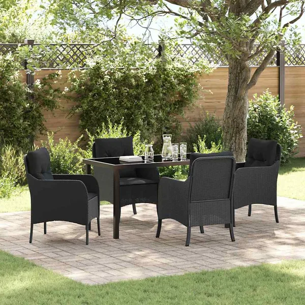 Ensemble de salle à manger pour jardin 5 pcs Noir polyrotin