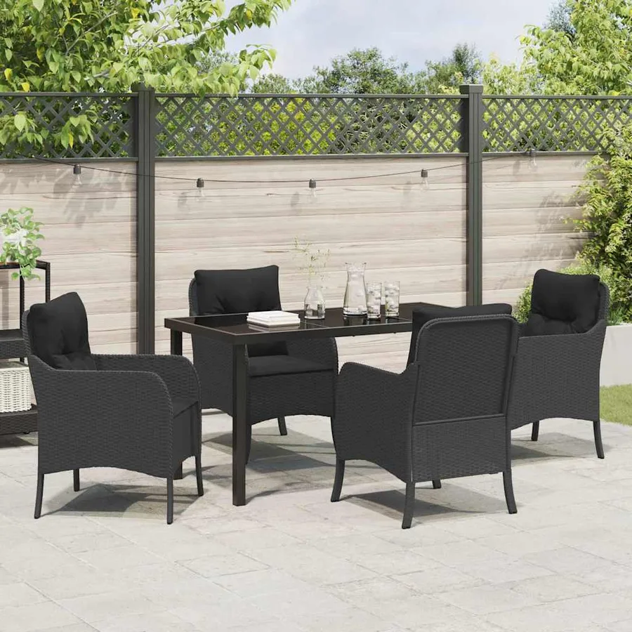 Ensemble de salle à manger pour jardin 5 pcs Noir polyrotin - 4