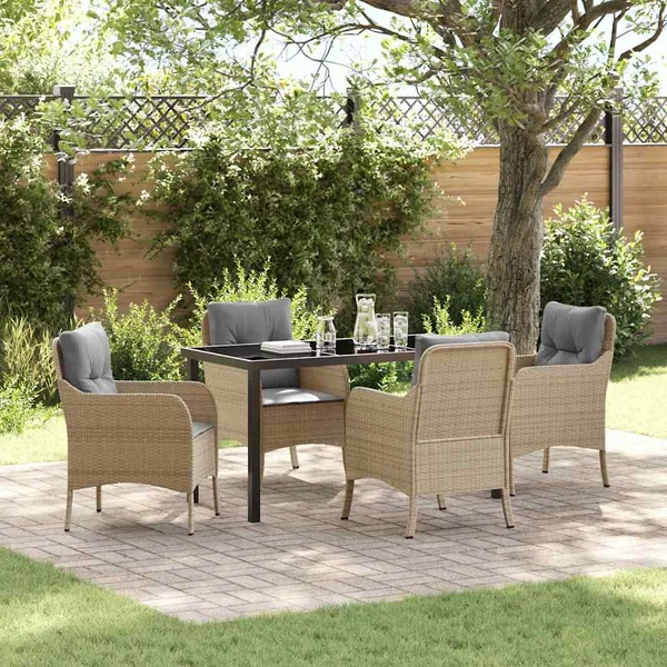 Ensemble de salle à manger pour jardin 5 pcs Beige polyrotin