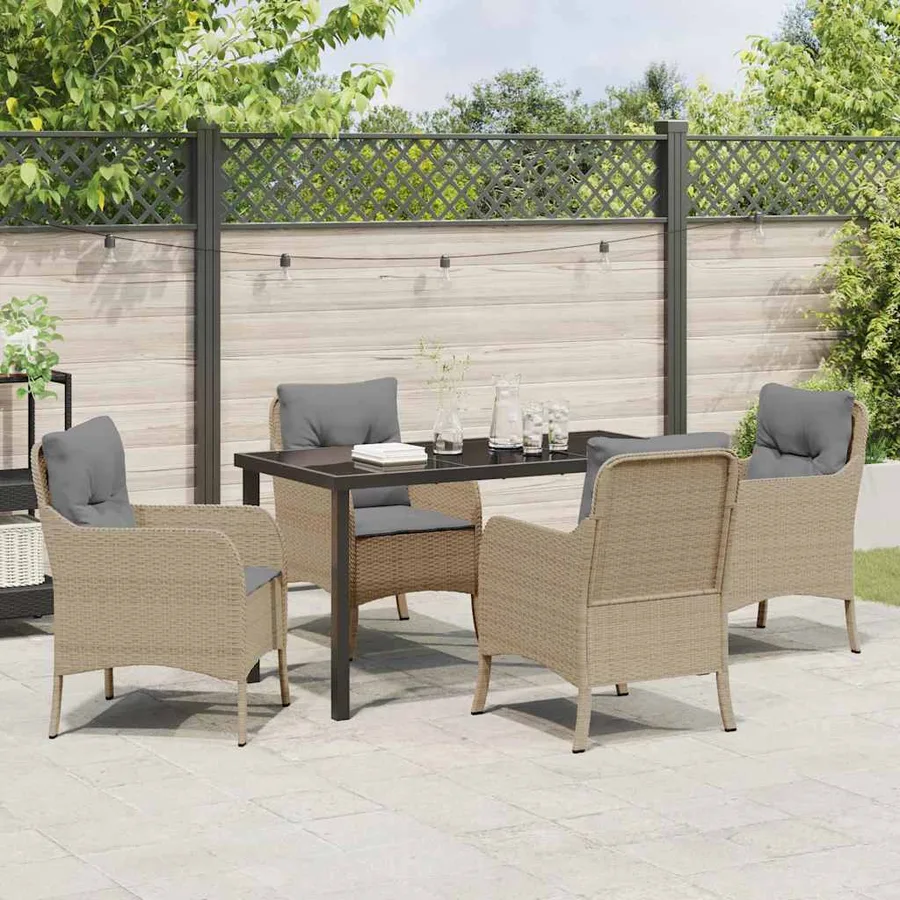 Ensemble de salle à manger pour jardin 5 pcs Beige polyrotin - 4