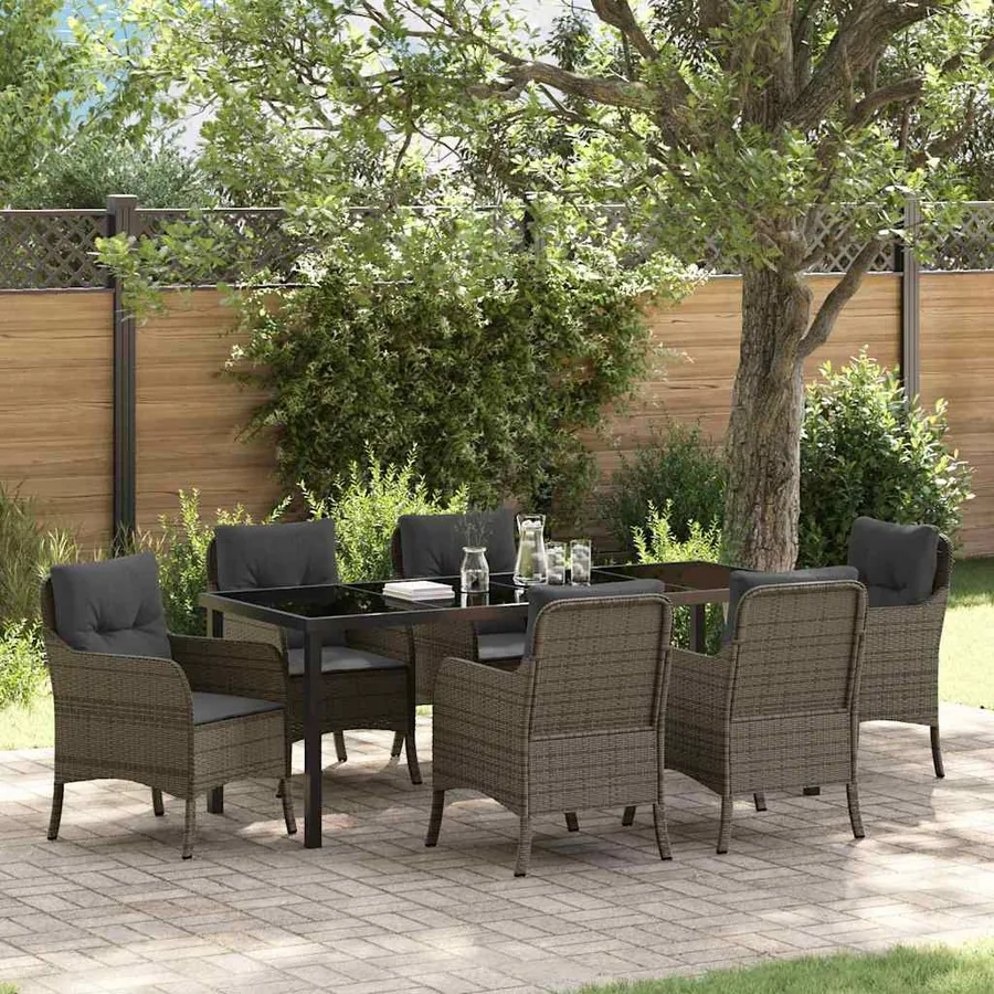 Ensemble de salle à manger pour jardin 7 pcs Gris polyrotin