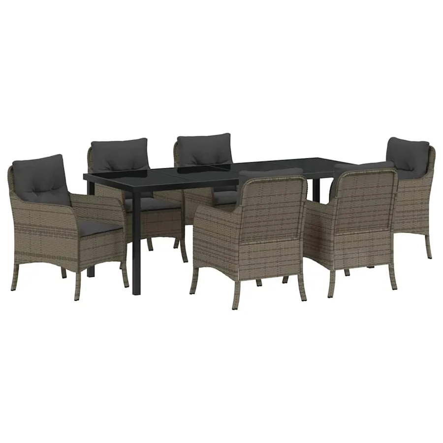Ensemble de salle à manger pour jardin 7 pcs Gris polyrotin - 2
