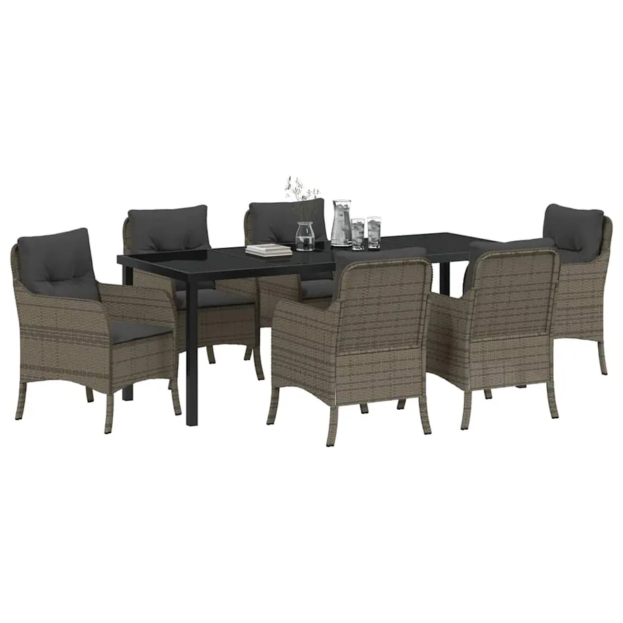 Ensemble de salle à manger pour jardin 7 pcs Gris polyrotin - 3
