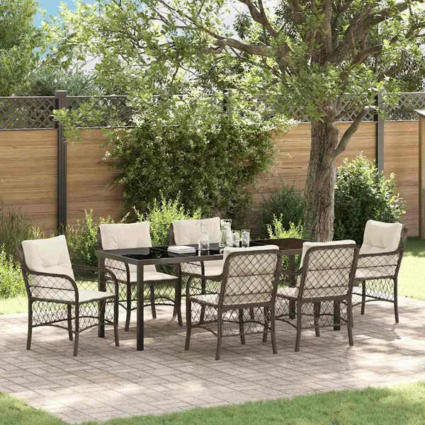 Ensemble de salle à manger pour jardin 7 pcs Marron polyrotin