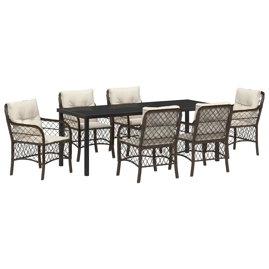 Ensemble de salle à manger pour jardin 7 pcs Marron polyrotin - 2