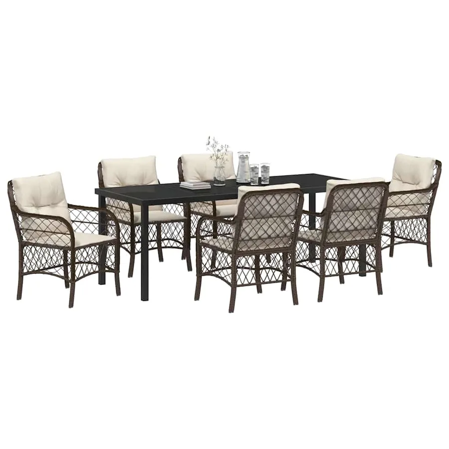 Ensemble de salle à manger pour jardin 7 pcs Marron polyrotin - 3