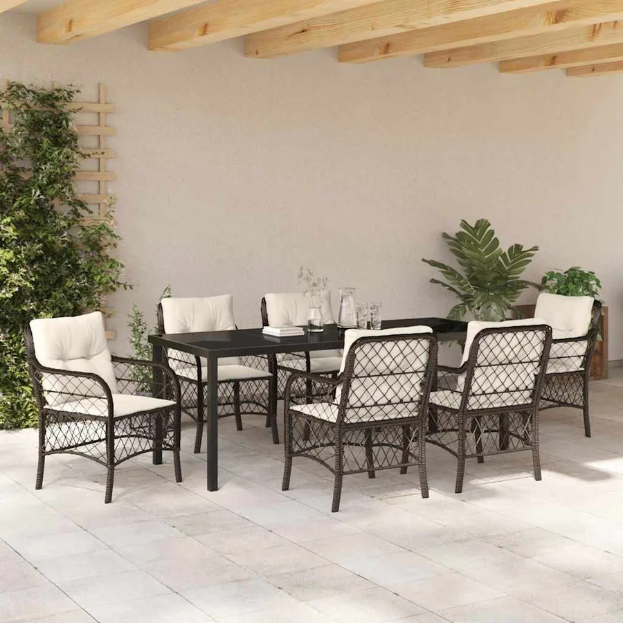 Ensemble de salle à manger pour jardin 7 pcs Marron polyrotin - 4