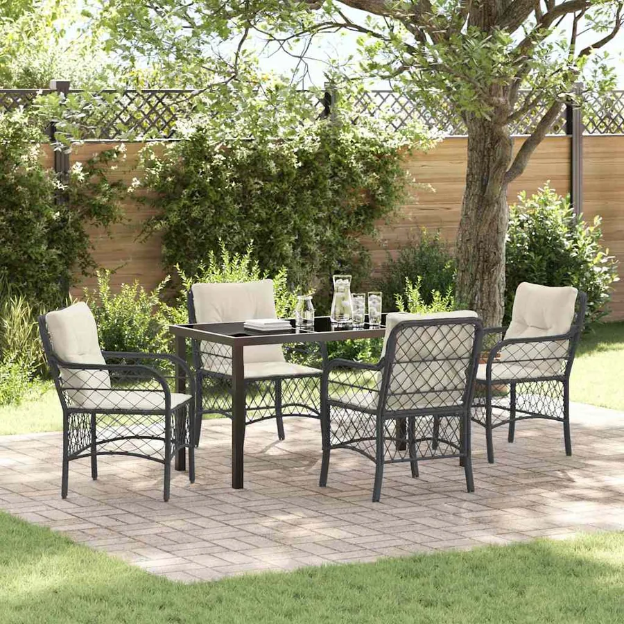 Ensemble de salle à manger pour jardin 5 pcs Noir polyrotin