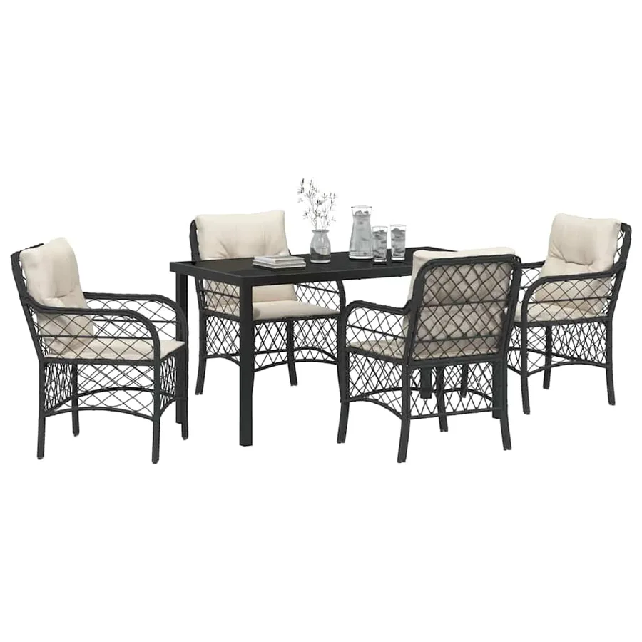 Ensemble de salle à manger pour jardin 5 pcs Noir polyrotin - 3
