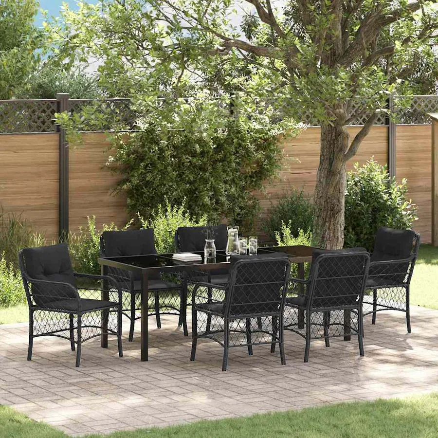 Ensemble de salle à manger pour jardin 7 pcs Noir polyrotin