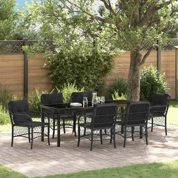 Ensemble de salle à manger pour jardin 7 pcs Noir polyrotin