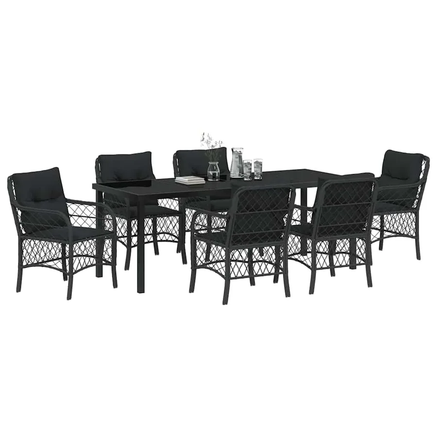 Ensemble de salle à manger pour jardin 7 pcs Noir polyrotin - 3