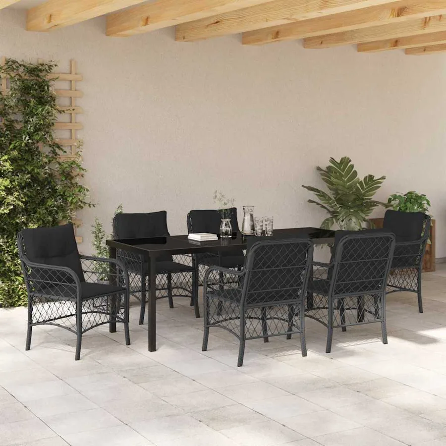 Ensemble de salle à manger pour jardin 7 pcs Noir polyrotin - 4