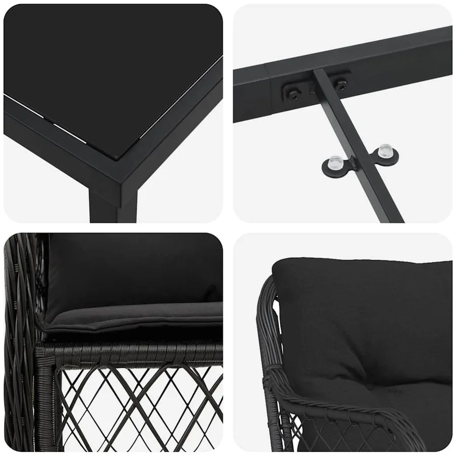 Ensemble de salle à manger pour jardin 7 pcs Noir polyrotin - 9