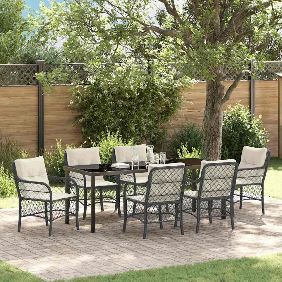 Ensemble de salle à manger pour jardin 7 pcs Noir polyrotin