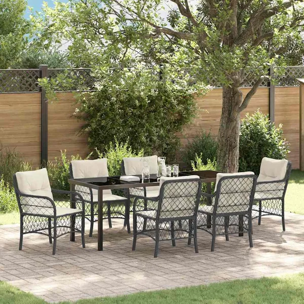 Ensemble de salle à manger pour jardin 7 pcs Noir polyrotin
