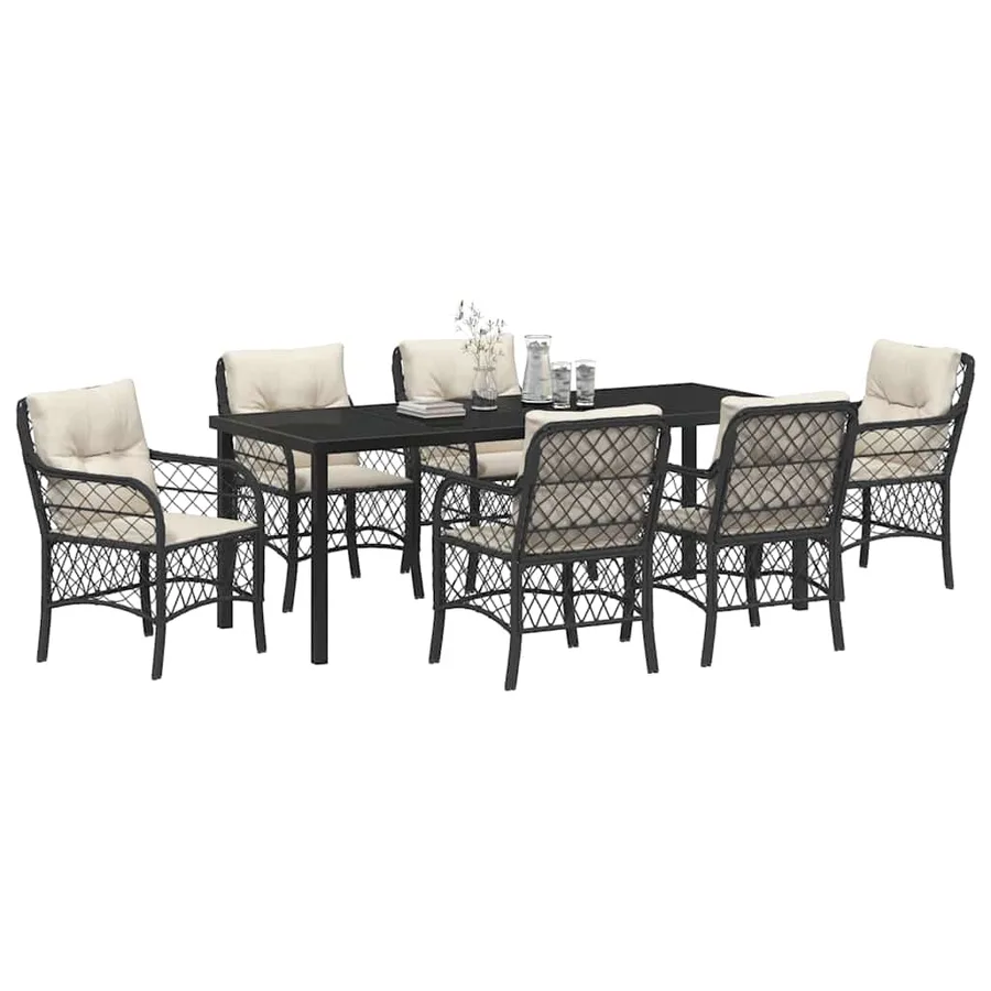 Ensemble de salle à manger pour jardin 7 pcs Noir polyrotin - 3