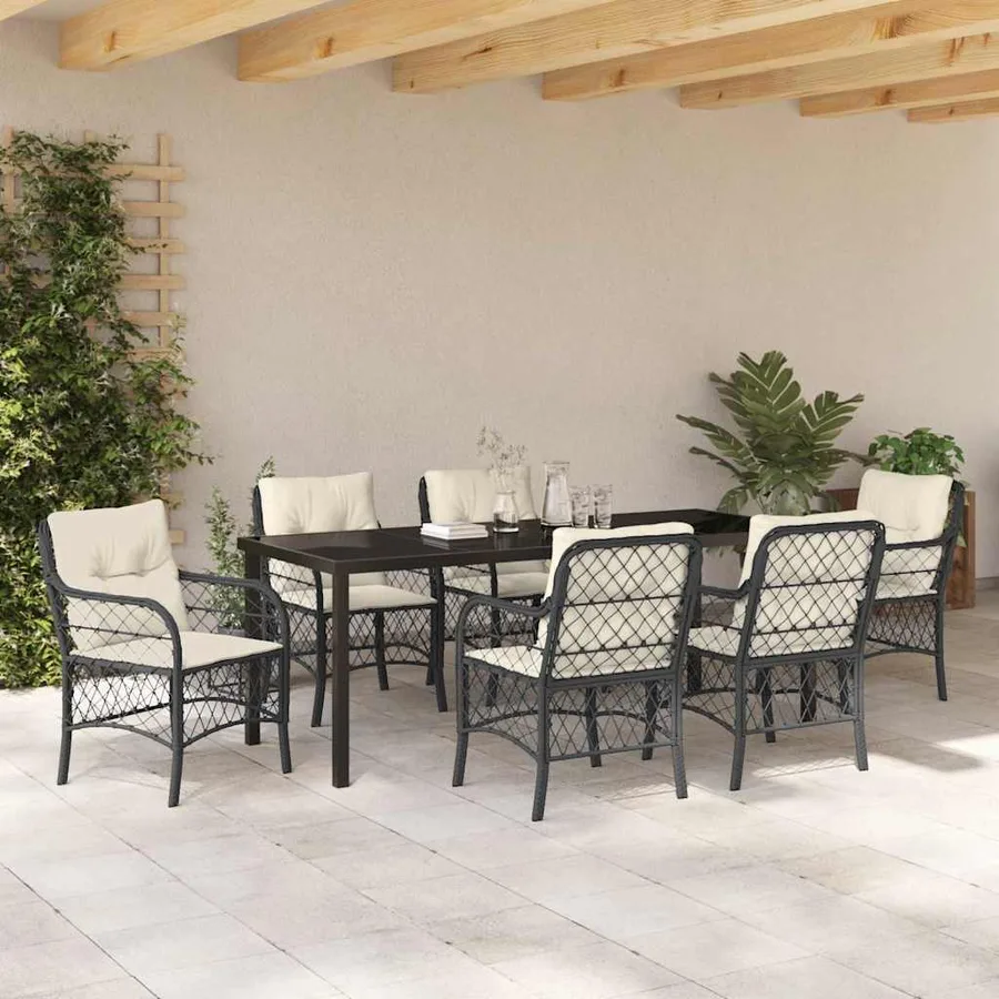 Ensemble de salle à manger pour jardin 7 pcs Noir polyrotin - 4
