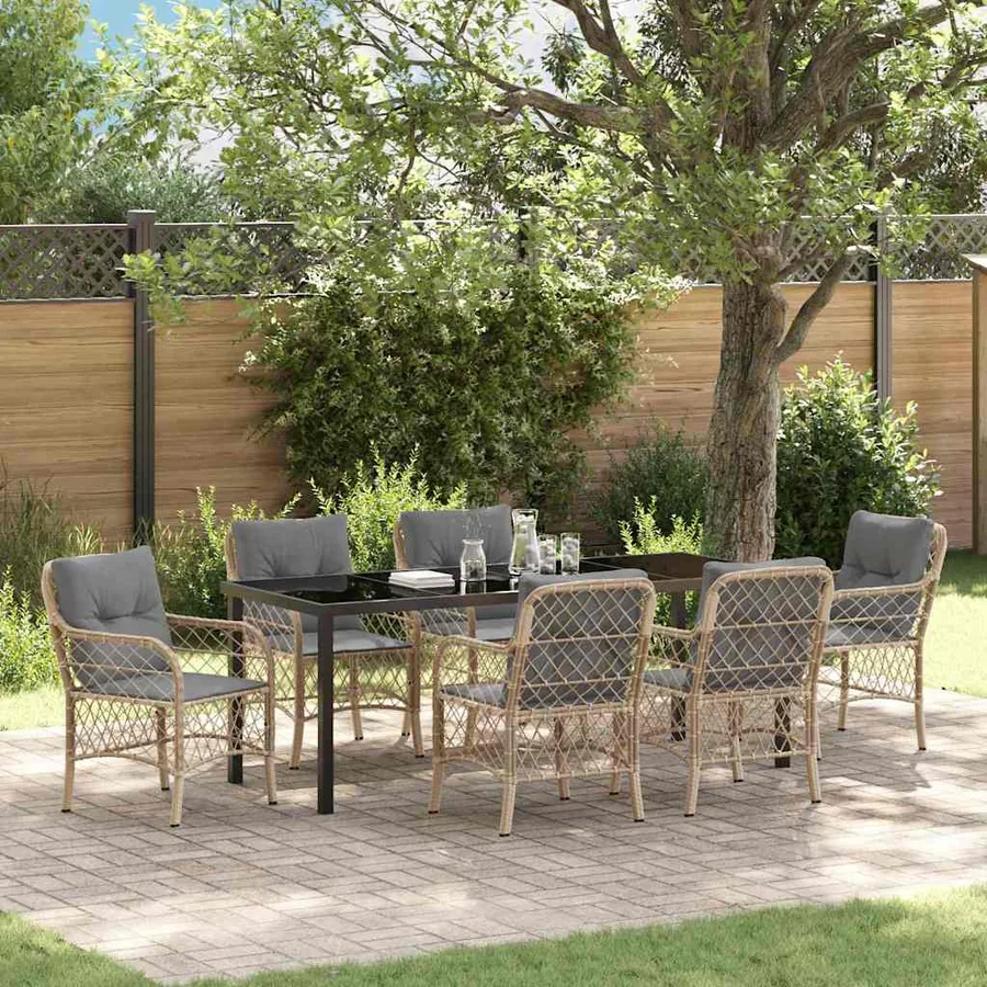 Ensemble de salle à manger pour jardin 7 pcs Beige polyrotin