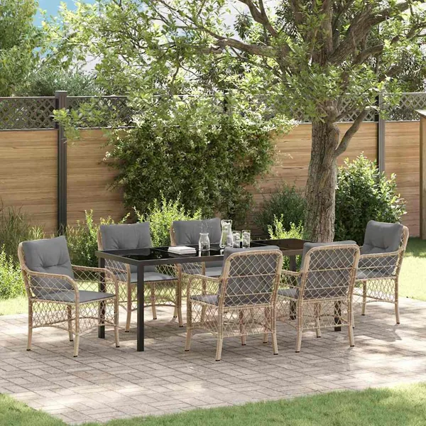 Ensemble de salle à manger pour jardin 7 pcs Beige polyrotin
