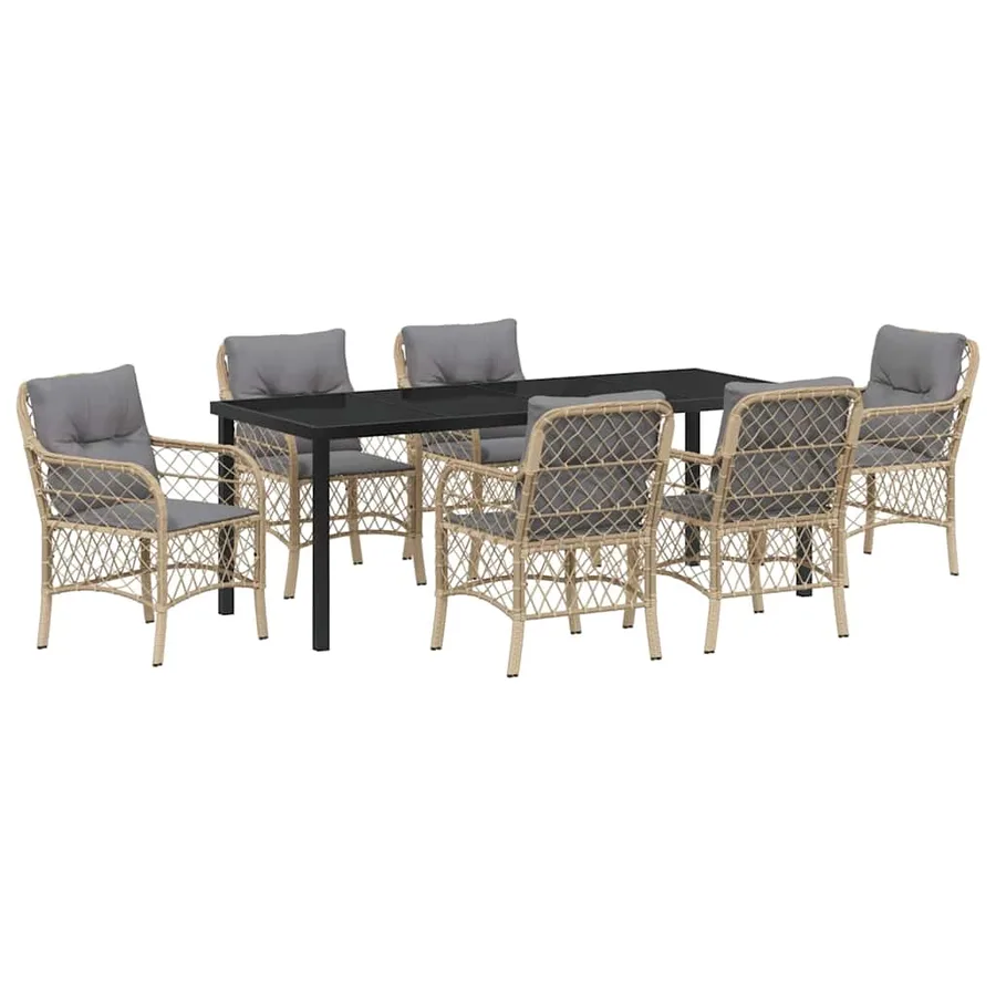 Ensemble de salle à manger pour jardin 7 pcs Beige polyrotin - 2