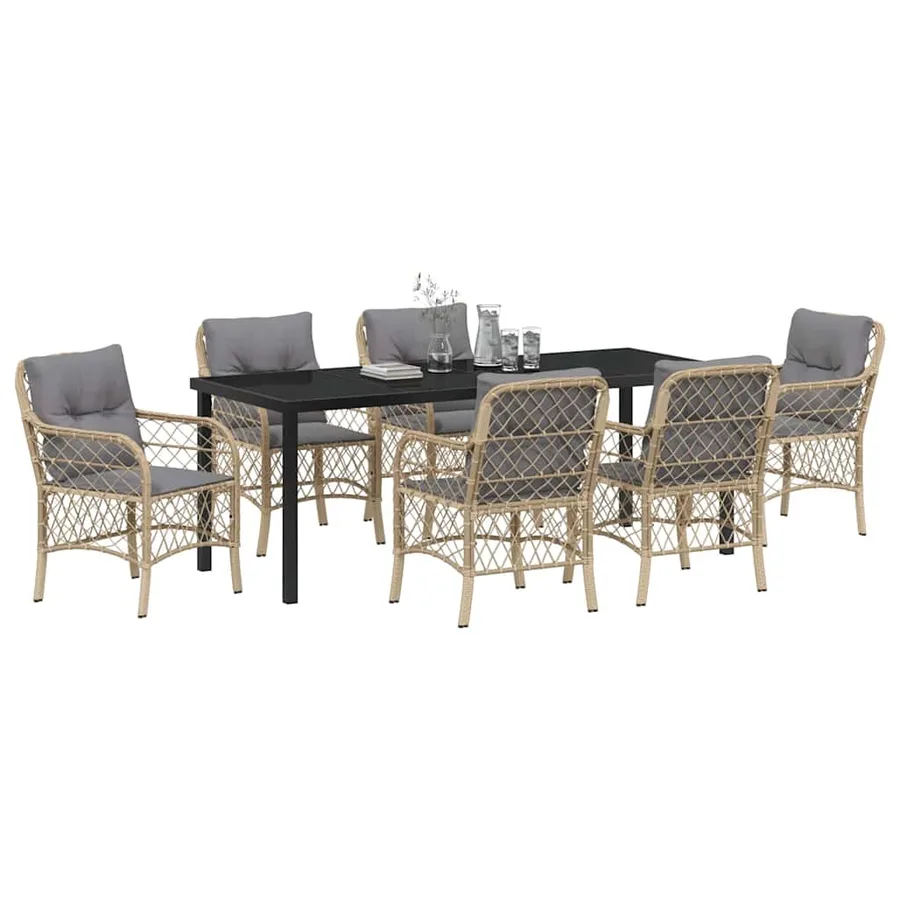 Ensemble de salle à manger pour jardin 7 pcs Beige polyrotin - 3
