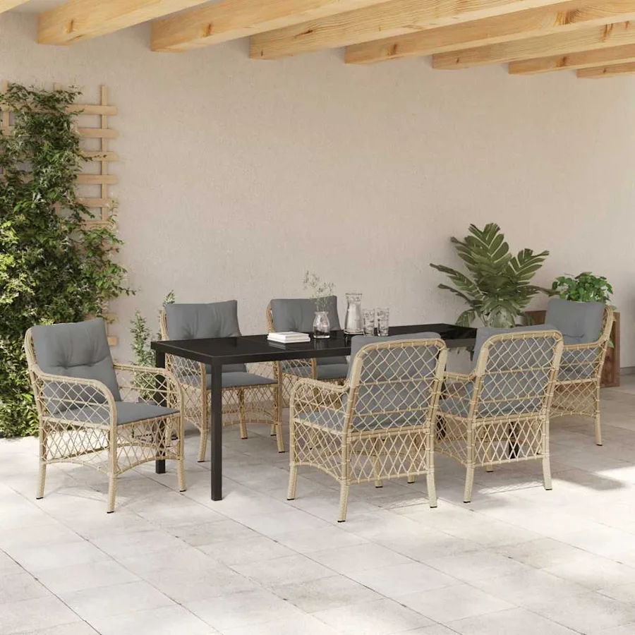 Ensemble de salle à manger pour jardin 7 pcs Beige polyrotin - 4