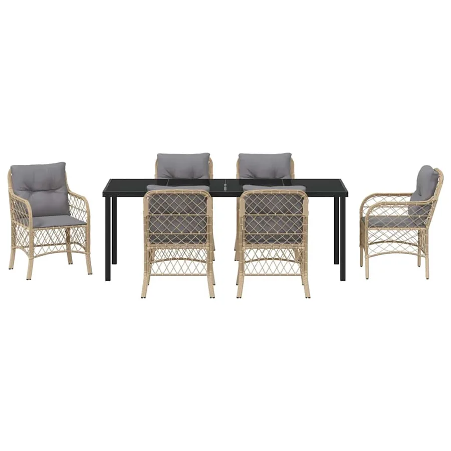 Ensemble de salle à manger pour jardin 7 pcs Beige polyrotin - 7