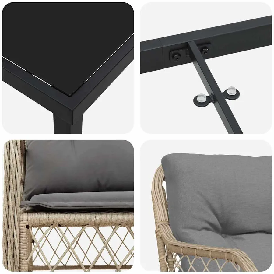 Ensemble de salle à manger pour jardin 7 pcs Beige polyrotin - 9