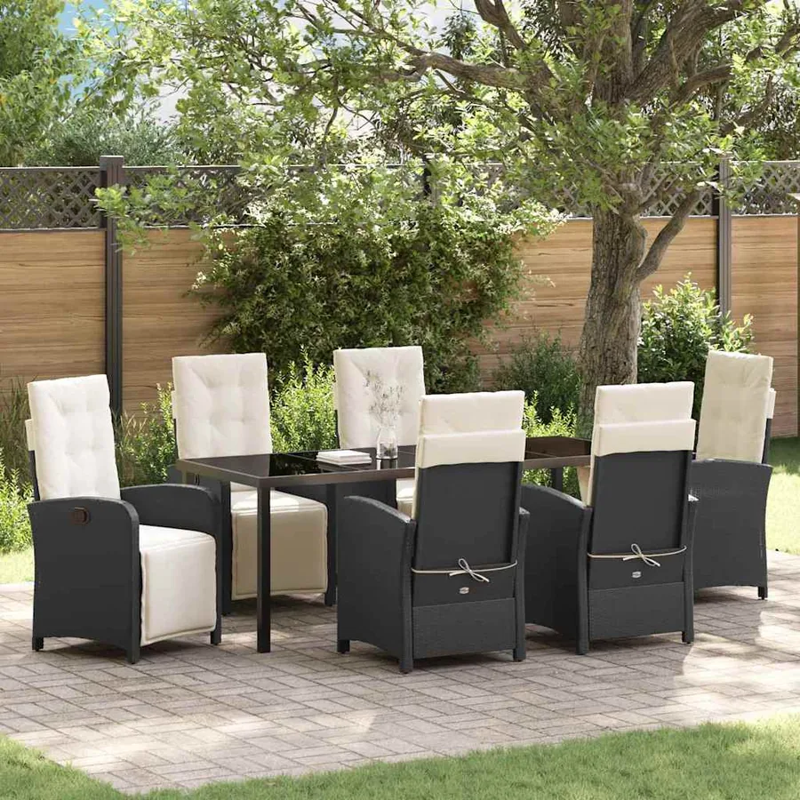 Ensemble de salle à manger pour jardin 7 pcs Noir polyrotin