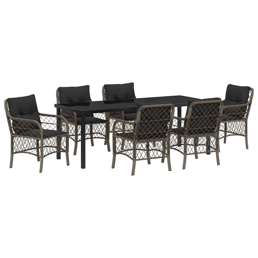 Ensemble de salle à manger pour jardin 7 pcs Gris polyrotin - 2