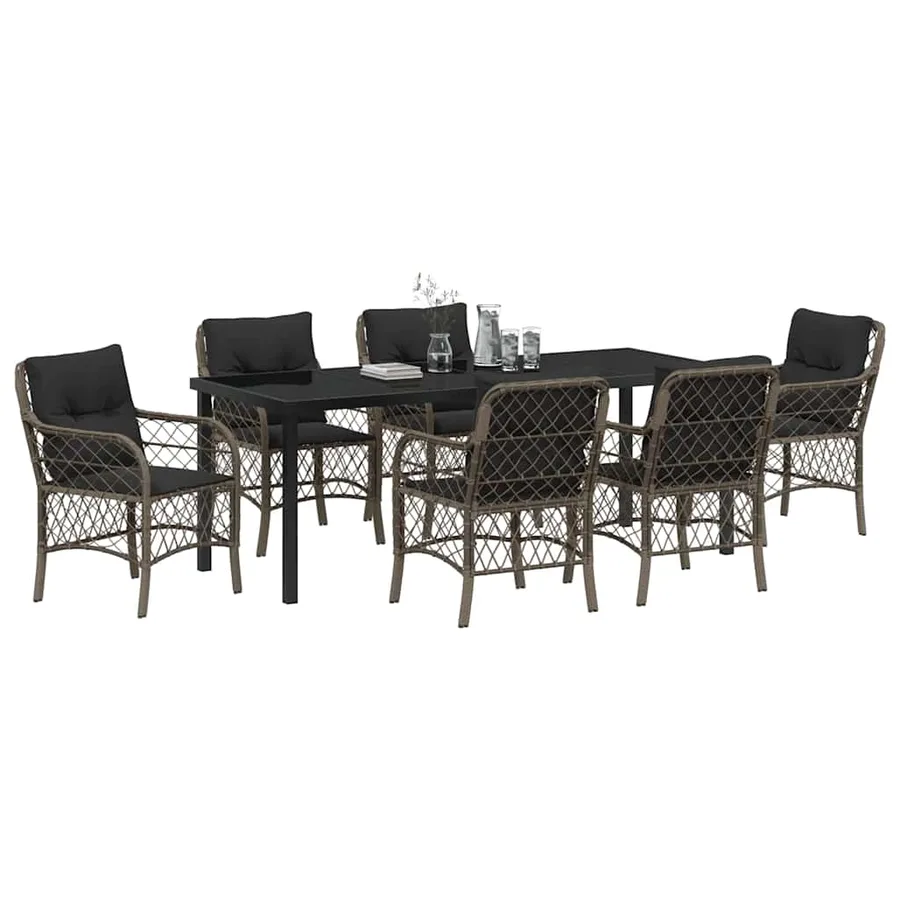 Ensemble de salle à manger pour jardin 7 pcs Gris polyrotin - 3