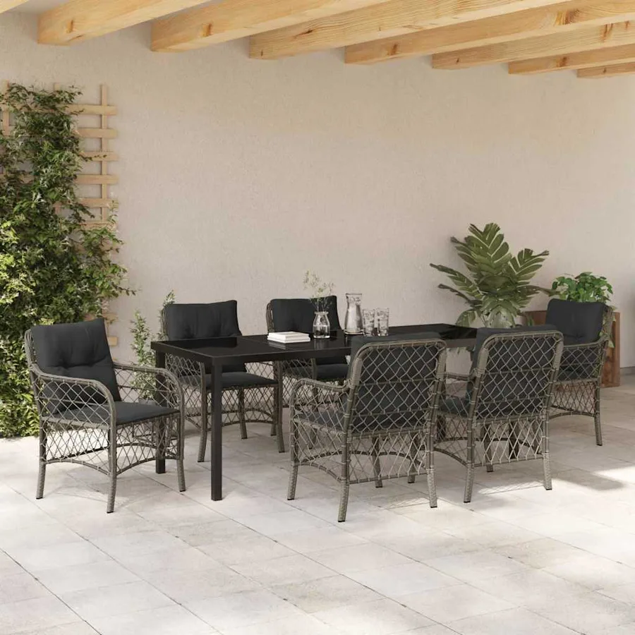 Ensemble de salle à manger pour jardin 7 pcs Gris polyrotin - 4