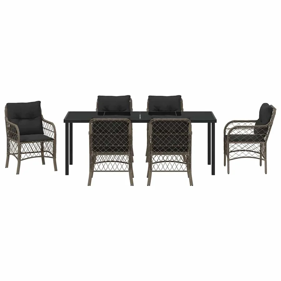 Ensemble de salle à manger pour jardin 7 pcs Gris polyrotin - 7