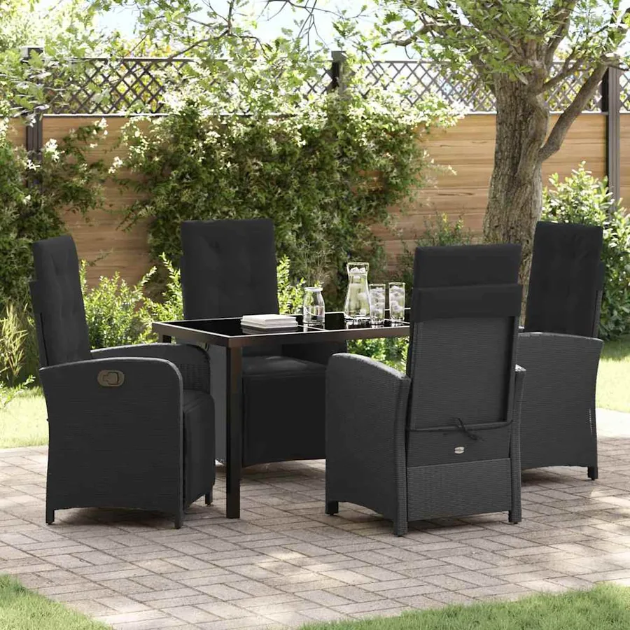 Ensemble de salle à manger pour jardin 5 pcs Noir polyrotin
