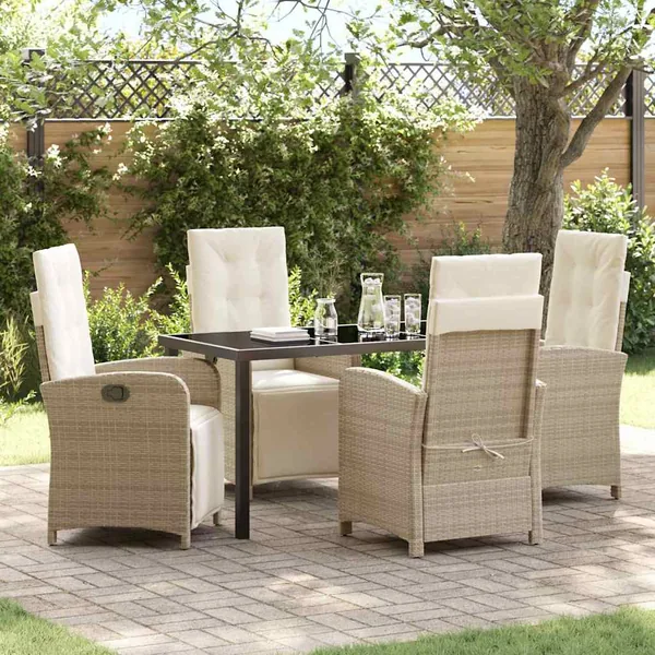 Ensemble de salle à manger pour jardin 5 pcs Beige polyrotin