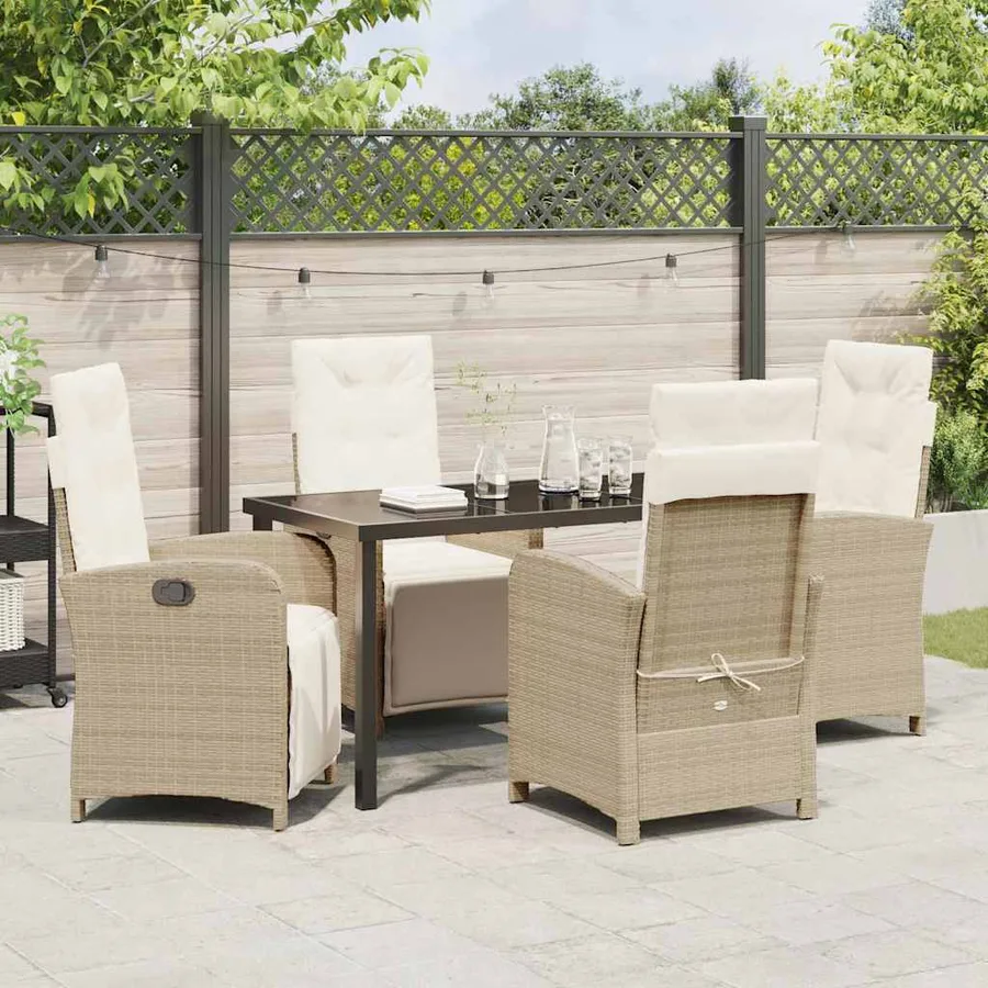 Ensemble de salle à manger pour jardin 5 pcs Beige polyrotin - 4
