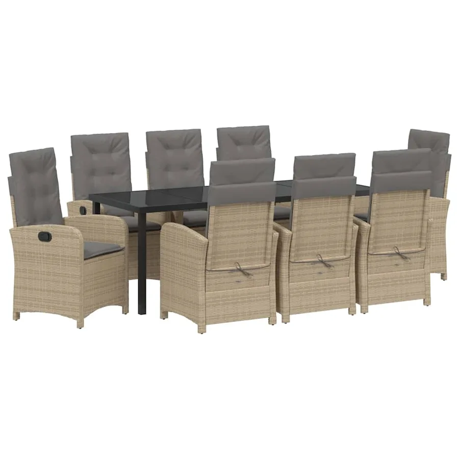 Ensemble de salle à manger pour jardin 9 pcs Beige polyrotin - 2