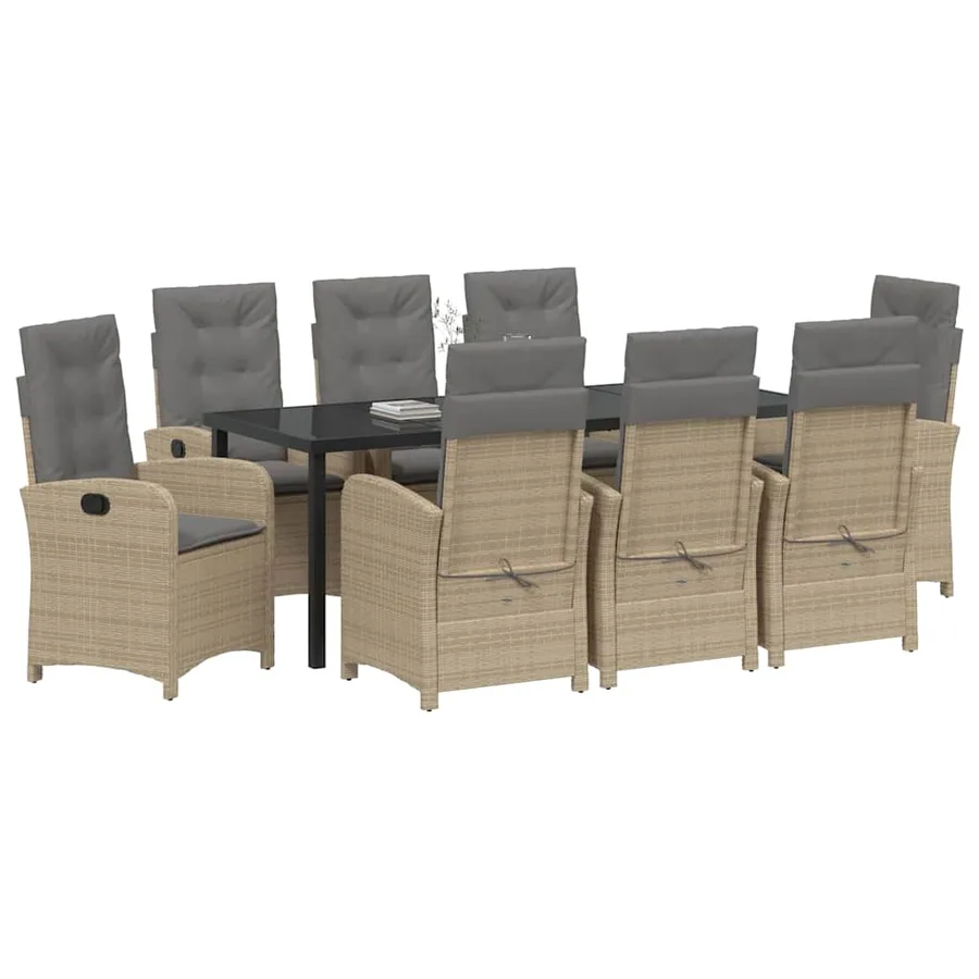 Ensemble de salle à manger pour jardin 9 pcs Beige polyrotin - 3