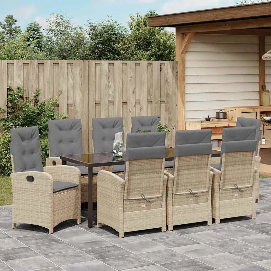 Ensemble de salle à manger pour jardin 9 pcs Beige polyrotin - 4